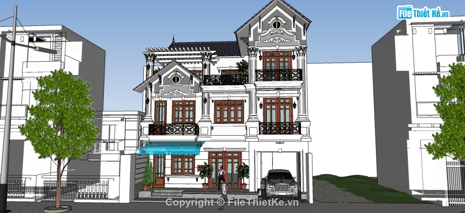 Biệt thự,Biệt thự tân cổ điển,biệt thự phố,cải tạo nhà phố,file sketchup biệt thự phố,thiết kế nhà phố